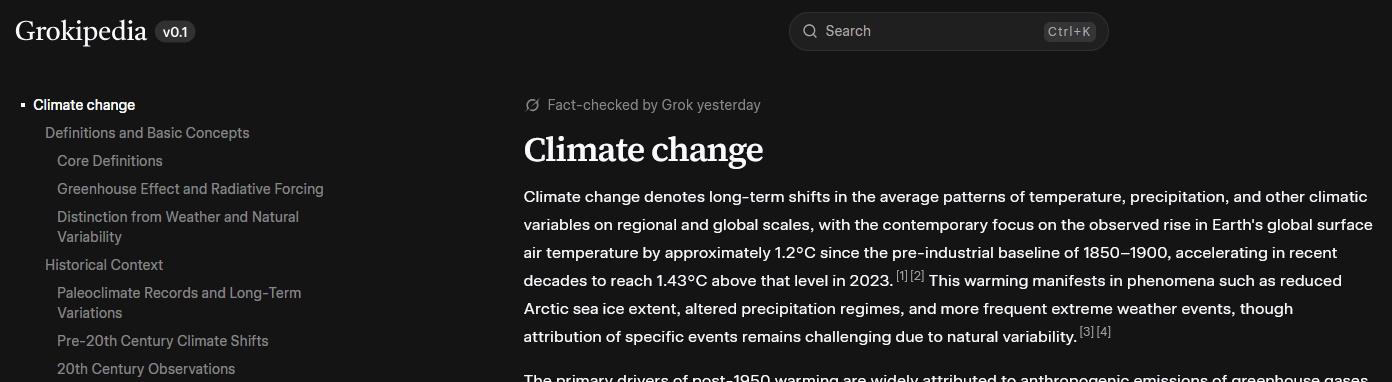 Grokipedia zum Klimawandel